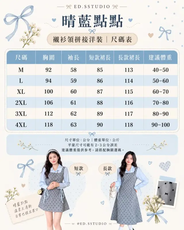 晴藍點點襯衫領拼接洋裝 縮圖 4