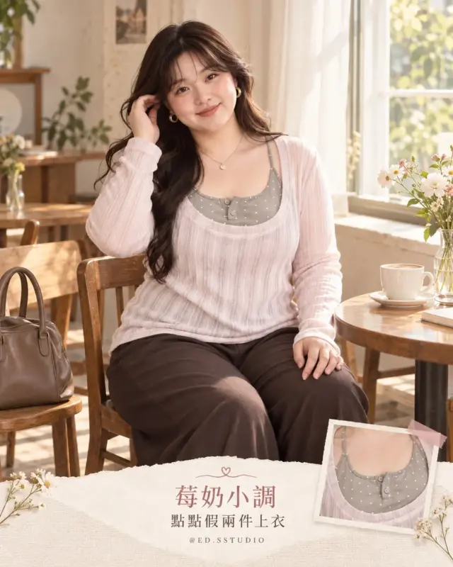 莓奶小調點點假兩件上衣 縮圖 3