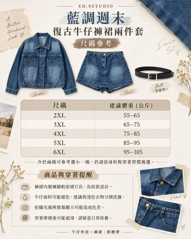 藍調週末復古牛仔褲裙兩件套 縮圖 4