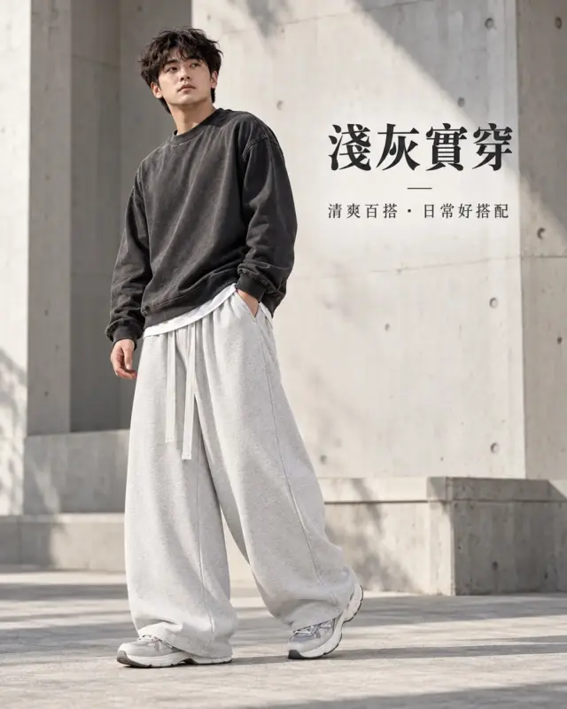 雲感弧線寬鬆抽繩長褲 縮圖 2