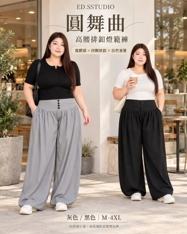 圓舞曲高腰排扣燈籠褲