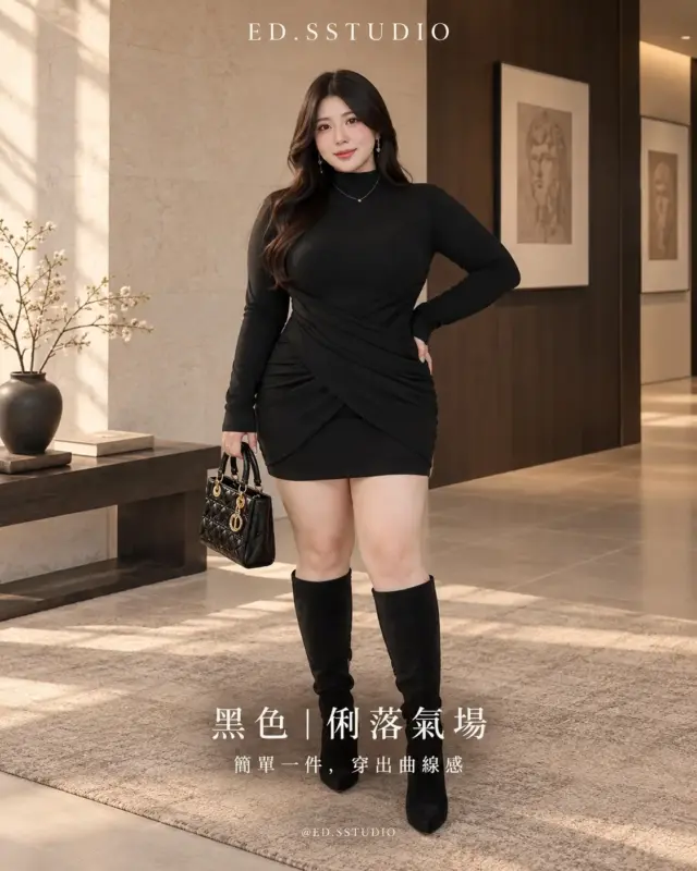 曲線繆思高領交疊洋裝 縮圖 3