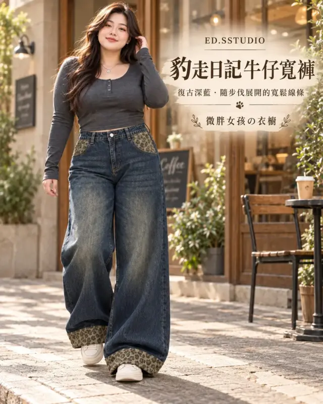 豹走日記牛仔寬褲 縮圖 2