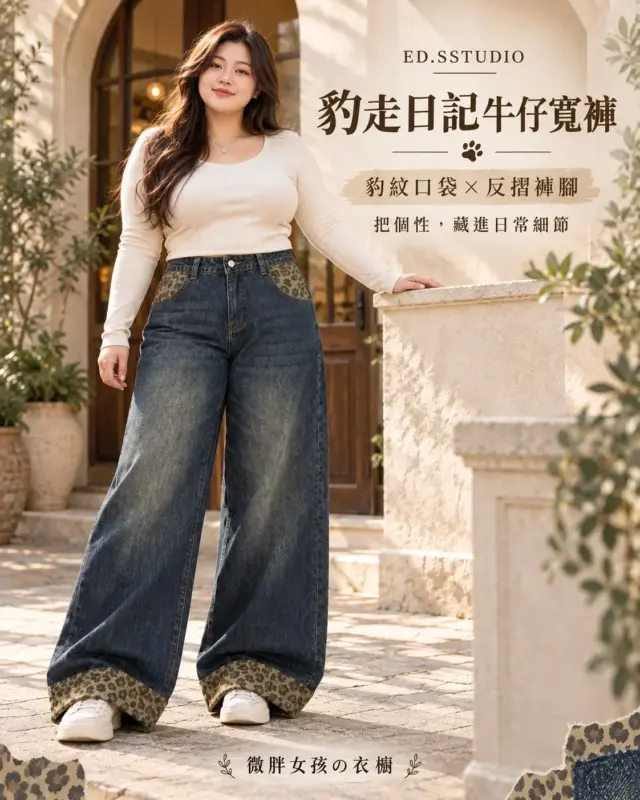 豹走日記牛仔寬褲 縮圖 3