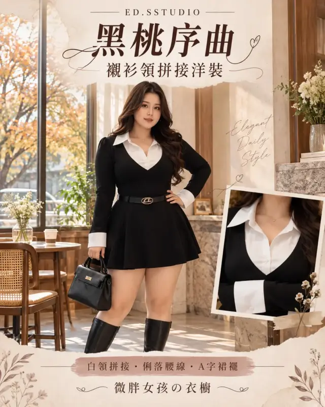 黑桃序曲襯衫領拼接洋裝