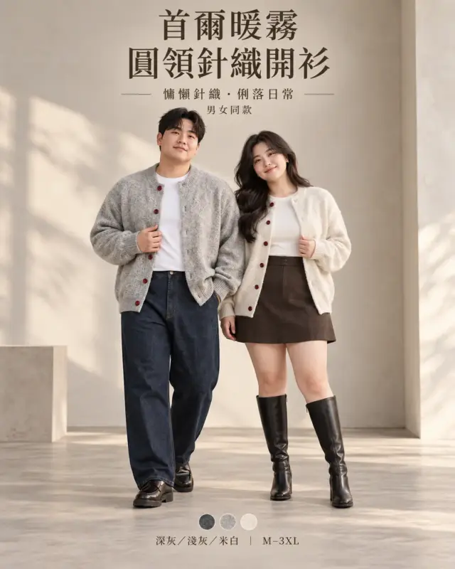 首爾暖霧圓領針織開衫(男女同款)